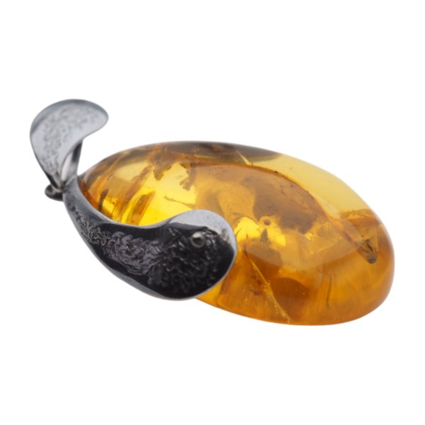 Bursztyn z inkluzją roślinną i młotkowane srebro oksydowane - naszyjnik na rzemieniu