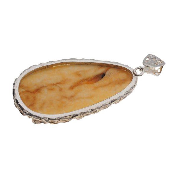 Naturalny Bursztyn żółty i srebro - zawieszka z motywem kwiatów