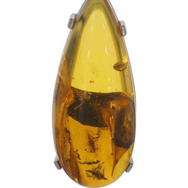 Bursztyn przezroczysty ze szczątkami roślinnymi i srebro - zawieszka z rzemieniem