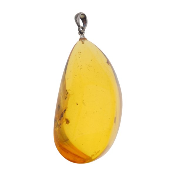 Bursztyn z inkluzją i srebro - zawieszka z rzemieniem