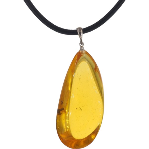 Bursztyn z inkluzją i srebro - zawieszka z rzemieniem