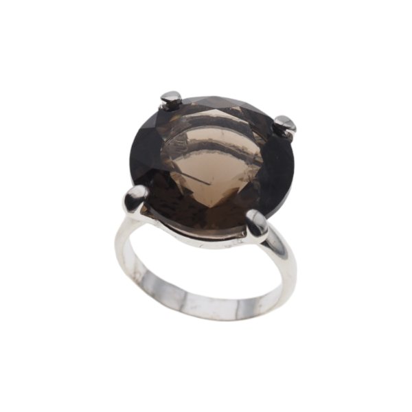 Kwarc dymny i srebro - pierścionek koło (rozmiar jubilerski 14 lub 17)