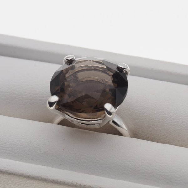 Kwarc dymny i srebro - pierścionek koło (rozmiar jubilerski 14 lub 17)