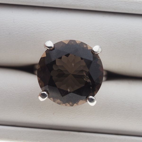Kwarc dymny i srebro - pierścionek koło (rozmiar jubilerski 14 lub 17)