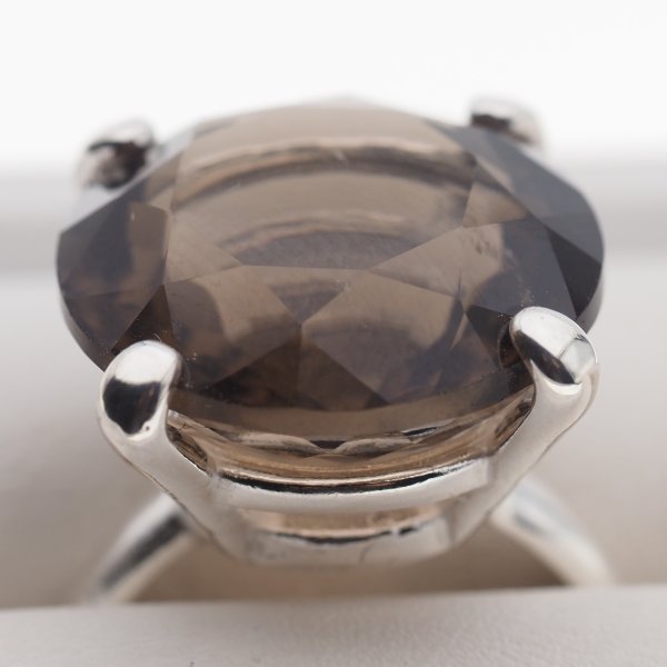 Kwarc dymny i srebro - pierścionek koło (rozmiar jubilerski 14 lub 17)