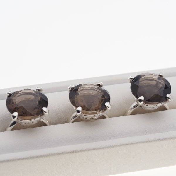 Kwarc dymny i srebro - pierścionek koło (rozmiar jubilerski 14 lub 17)