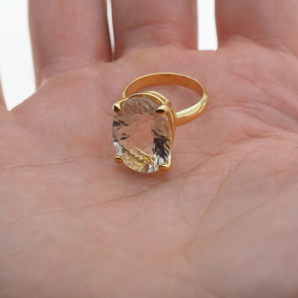 Kryształ Górski i srebro złocone - pierścionek owal (rozmiar jubilerski 19)