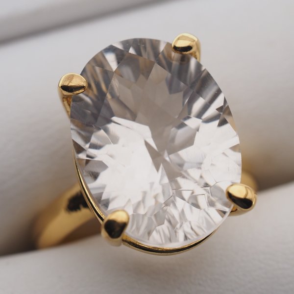 Kryształ Górski i srebro złocone - pierścionek owal (rozmiar jubilerski 19)