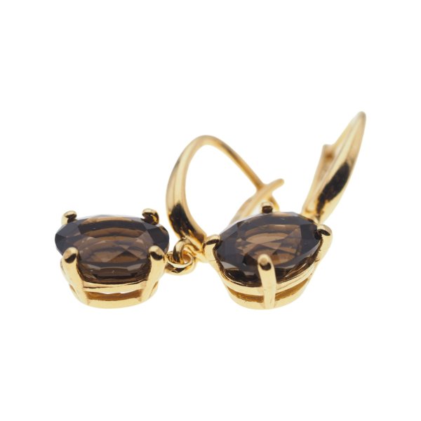 Kwarc dymny i srebro złocone - kolczyki owalne (szlif diamentowy)