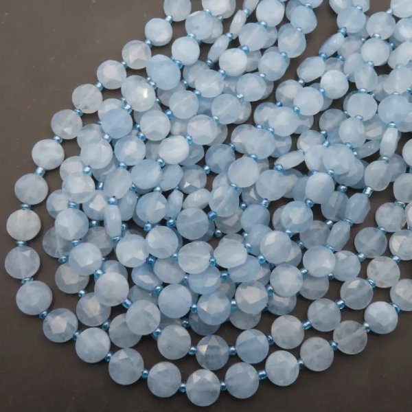 Akwamaryn fasetowany pastylki okrągłe 10 mm (sznur)