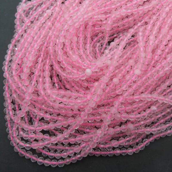 Kwarc Różowy fasetowany - kulki 4-4,5 mm (sznur)