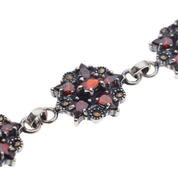 Granat fasetowany i markezyty w srebrze oksydowanym - bransoletka