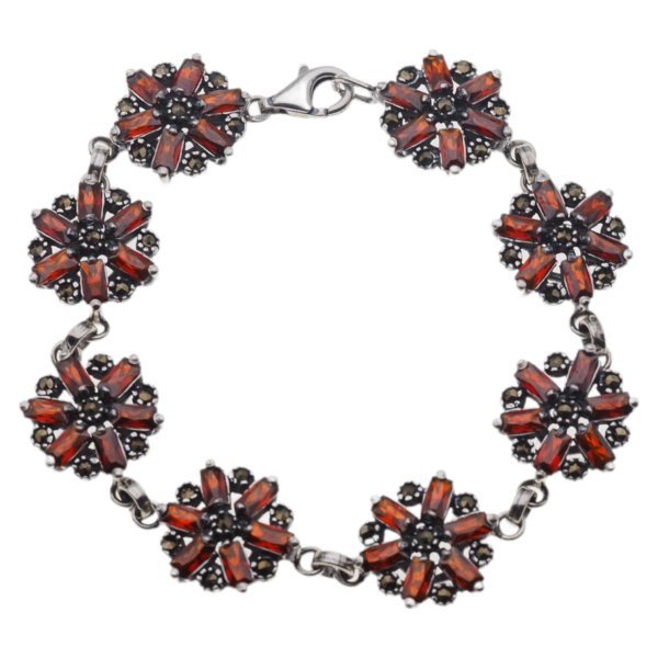 Granat fasetowany i markezyty w srebrze oksydowanym - bransoletka