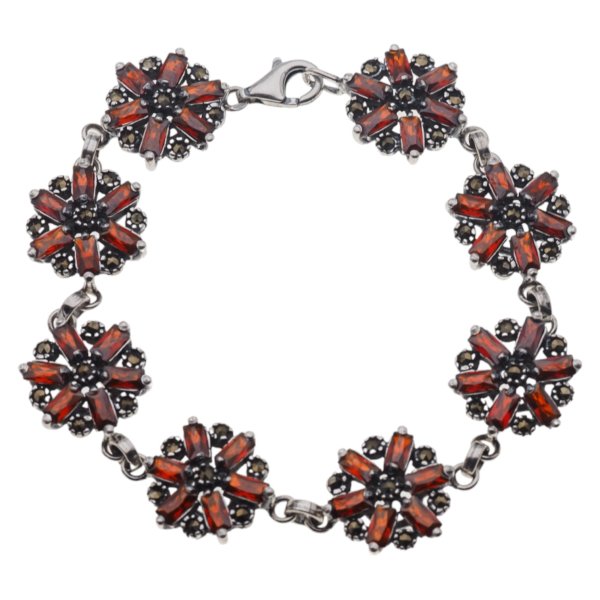 Granat fasetowany i markezyty w srebrze oksydowanym - bransoletka