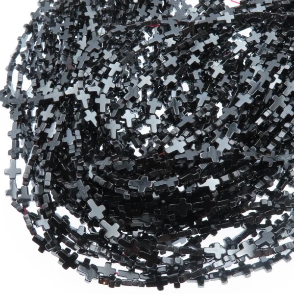 Hematyt grafitowy krzyż 6x8 mm (sznur)