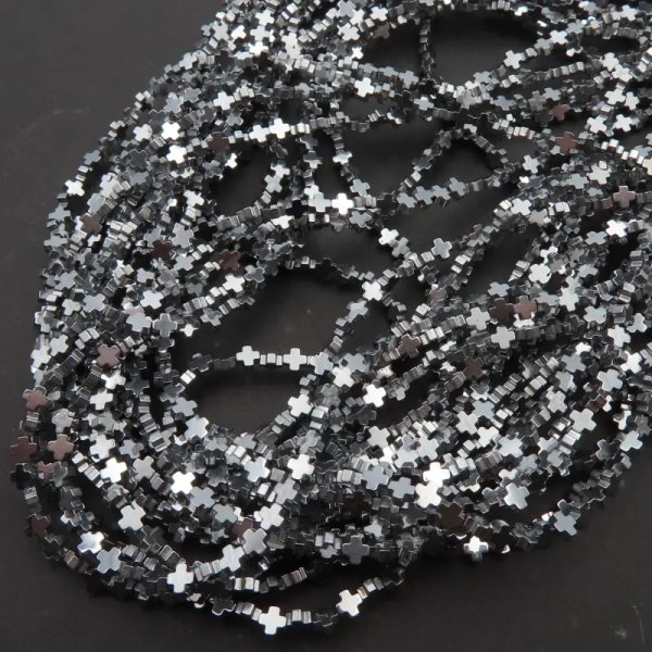 Hematyt srebrny krzyż 3 mm (sznur)