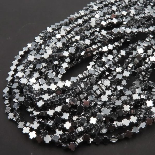 Hematyt srebrny krzyż 4 mm (sznur)