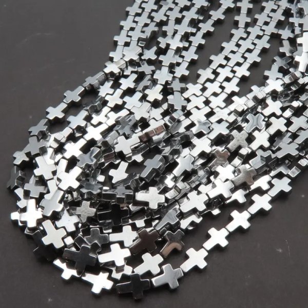 Hematyt srebrny krzyż 6x8 mm (sznur)