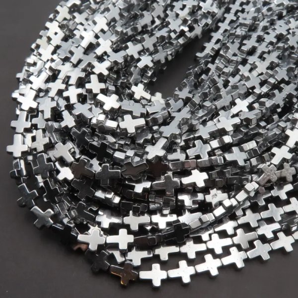 Hematyt srebrny krzyż 8x10 mm (sznur)