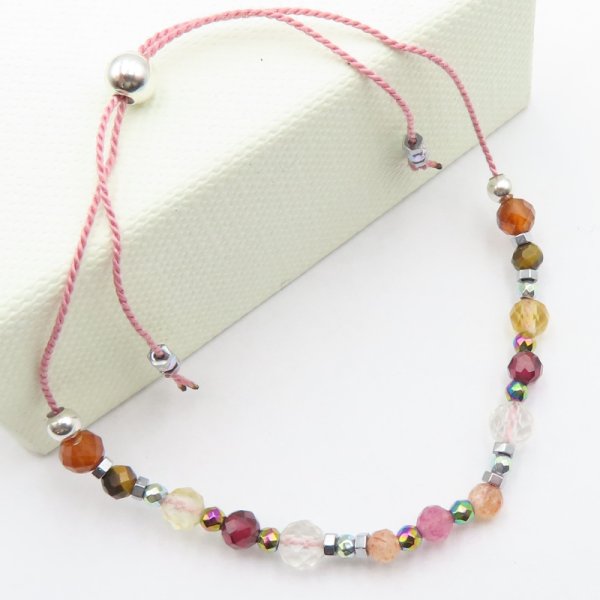 Bransoletka Mix Kamieni dla LWA i srebro - bransoletka na sznurku z regulacją 