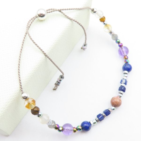 Bransoletka Mix Kamieni dla PANNY i srebro - bransoletka na sznurku z regulacją 