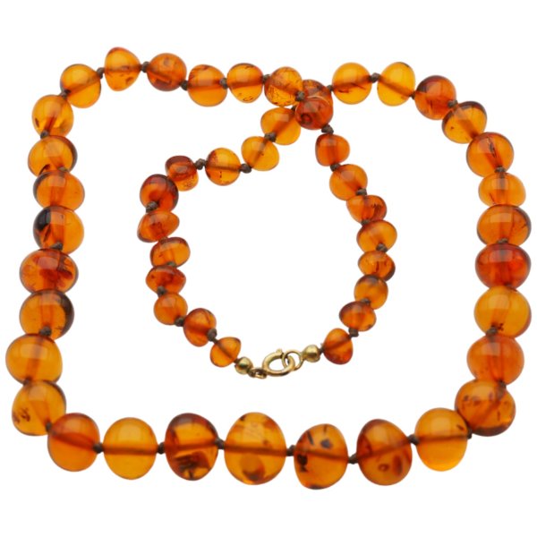 Bursztyn koniakowy - barok szlifowany ręcznie - korale z zapięciem federing