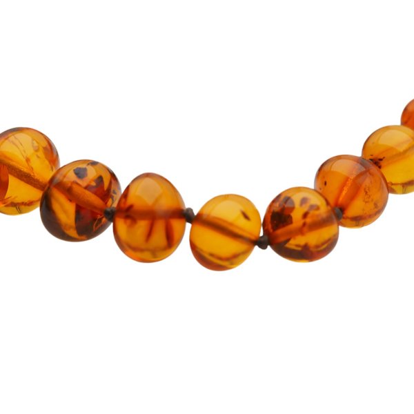 Bursztyn koniakowy - barok szlifowany ręcznie - korale z zapięciem federing
