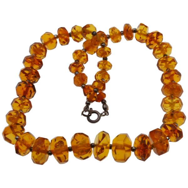 Bursztyn - walce fasetowane - korale i srebro 