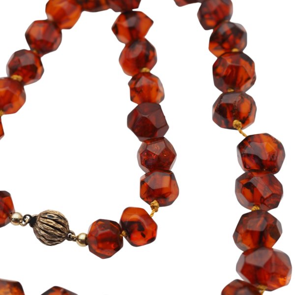 Koniakowy Bursztyn Fasetowany i srebro - korale