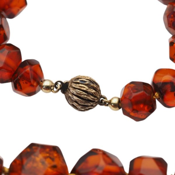 Koniakowy Bursztyn Fasetowany i srebro - korale