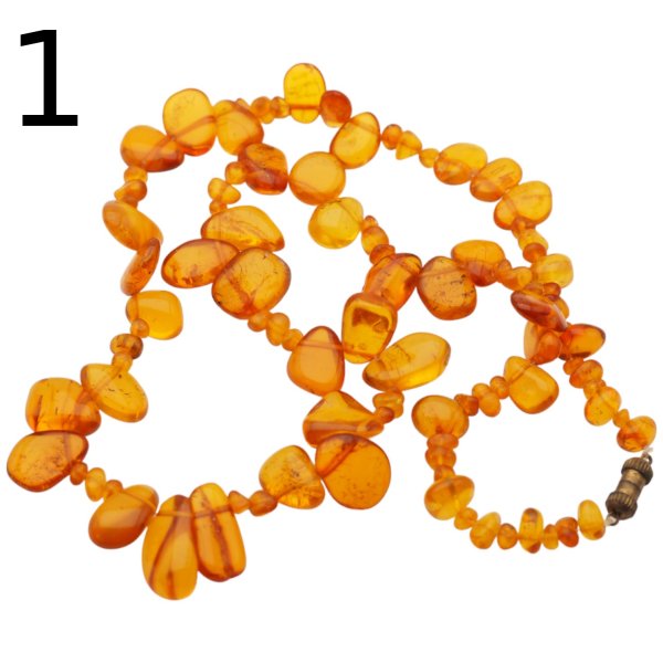 Koniakowy Bursztyn Polerowany i zapięcie - korale