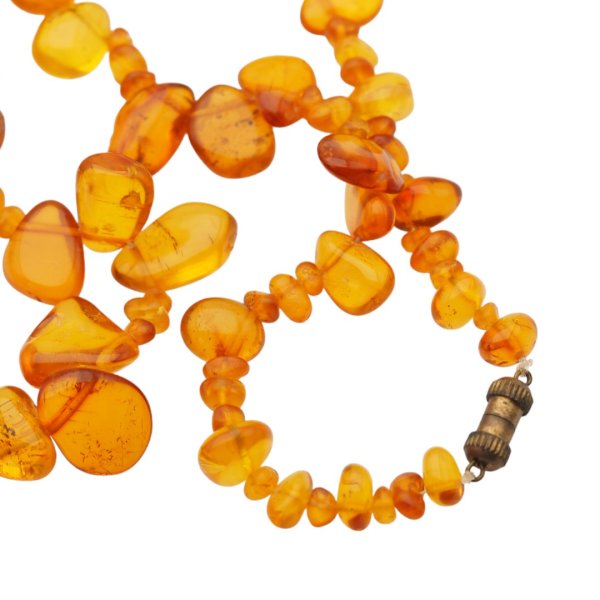 Koniakowy Bursztyn Polerowany i zapięcie - korale