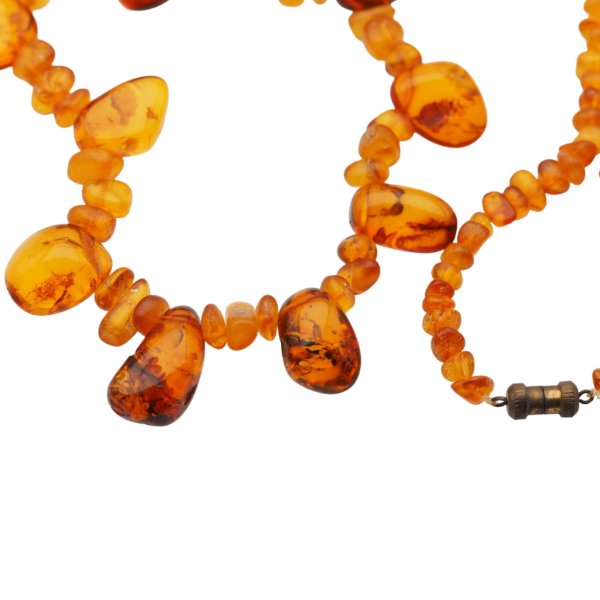 Koniakowy Bursztyn Polerowany i zapięcie - korale