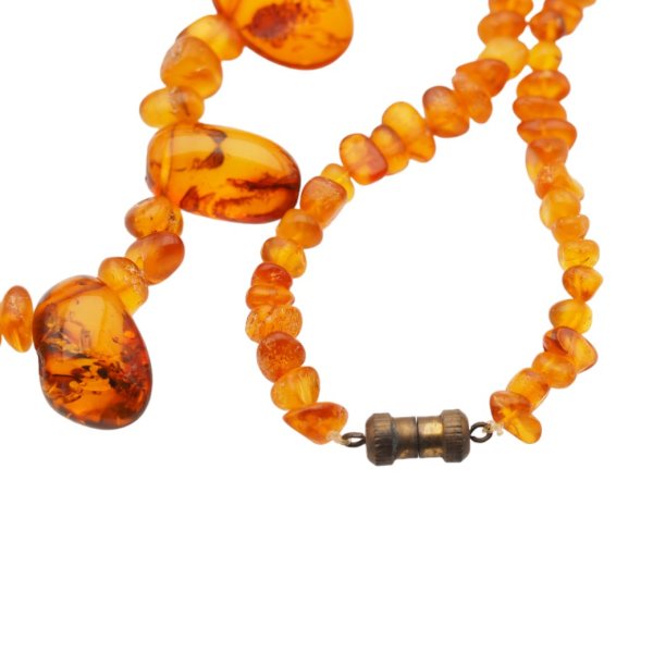 Koniakowy Bursztyn Polerowany i zapięcie - korale