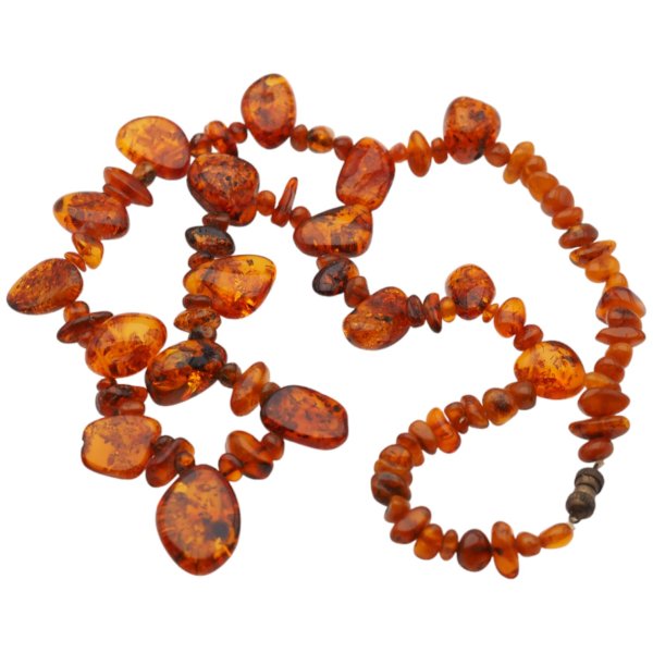 Koniakowy Bursztyn Polerowany i zapięcie - korale