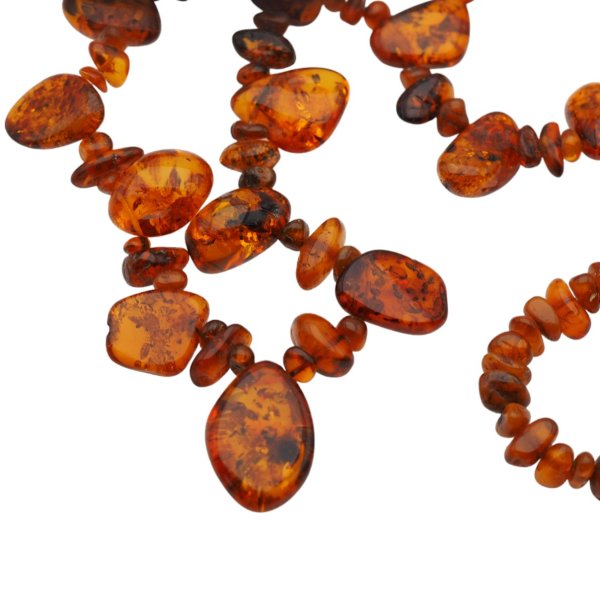 Koniakowy Bursztyn Polerowany i zapięcie - korale