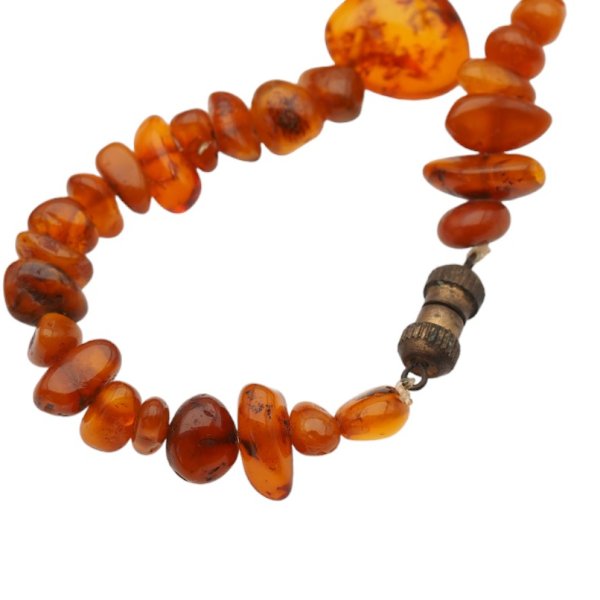 Koniakowy Bursztyn Polerowany i zapięcie - korale