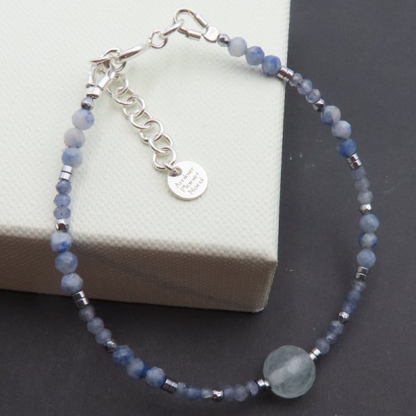 Mix Kamieni i srebro  - bransoletka