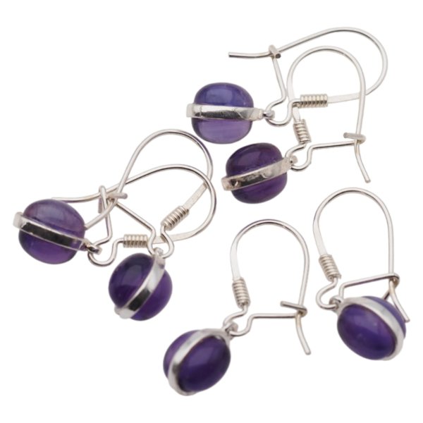 Ametyst i srebro - kolczyki na zamkniętych biglach (para)