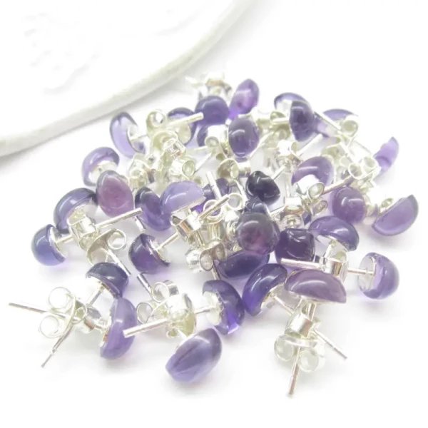 Ametyst w srebrze - kolczyki sztyfty - owalne (para)