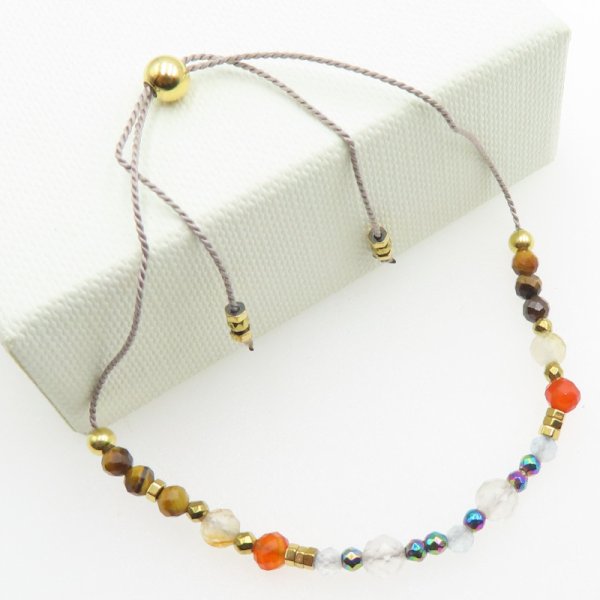 Bransoletka Mix Kamieni dla BLIŹNIĄT i srebro złocone - bransoletka na sznurku z regulacją 