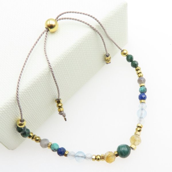 Bransoletka Mix Kamieni dla BYKA i srebro złocone - bransoletka na sznurku z regulacją 