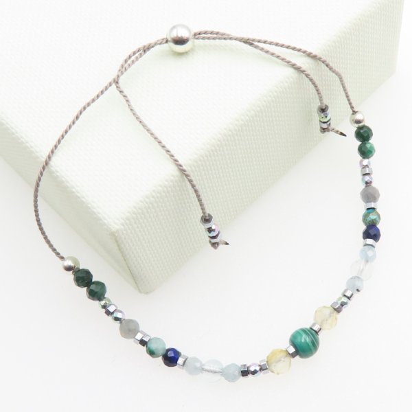 Bransoletka Mix Kamieni dla BYKA i srebro - bransoletka na sznurku z regulacją 