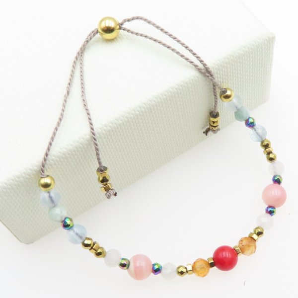 Bransoletka Mix Kamieni dla RAK i srebro złocone - bransoletka na sznurku z regulacją 