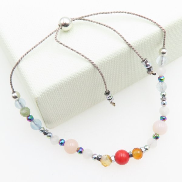 Bransoletka Mix Kamieni dla RAK i srebro - bransoletka na sznurku z regulacją 