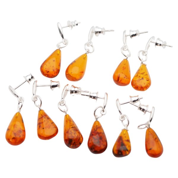 Bursztyn koniakowy z łuskami i srebro - kolczyki sople (para)