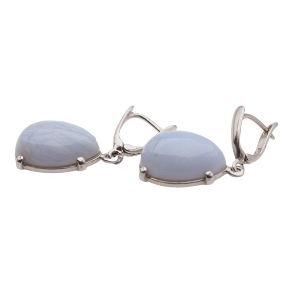 Chalcedon i srebro rodowane - kolczyki łzy (para)