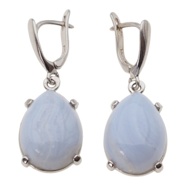 Chalcedon i srebro rodowane - kolczyki łzy (para)