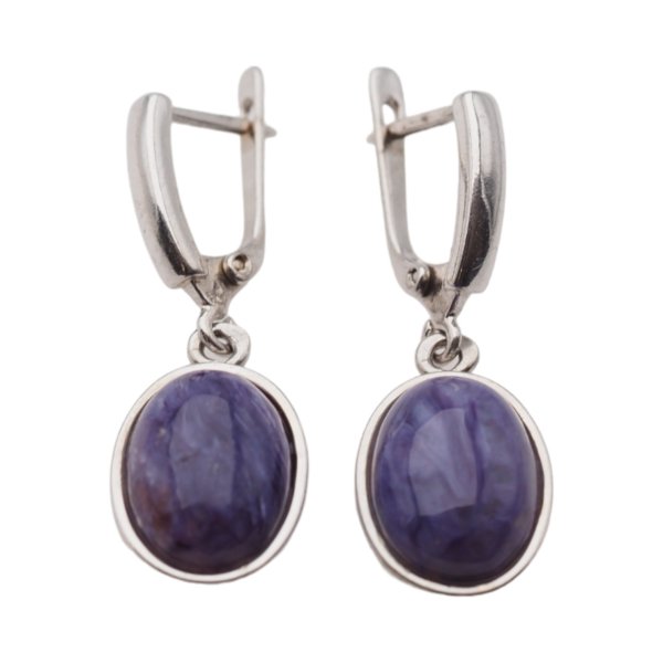 Czaroit i srebro rodowane - kolczyki owale (para) (różne kamienie do wyboru)