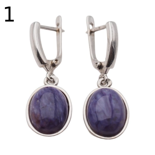 Czaroit i srebro rodowane - kolczyki owale (para) (różne kamienie do wyboru)